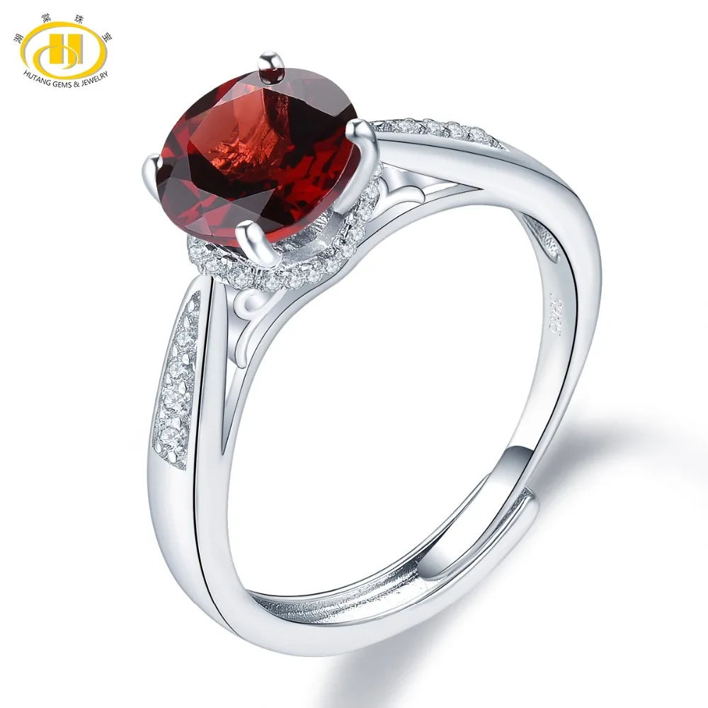 

Hutang 2.15ct Garnet Rings 925 Sterling Silver Natural Gemstone Adjustable Ring Fine Elegant Jewelry for Women Birthday Gift New