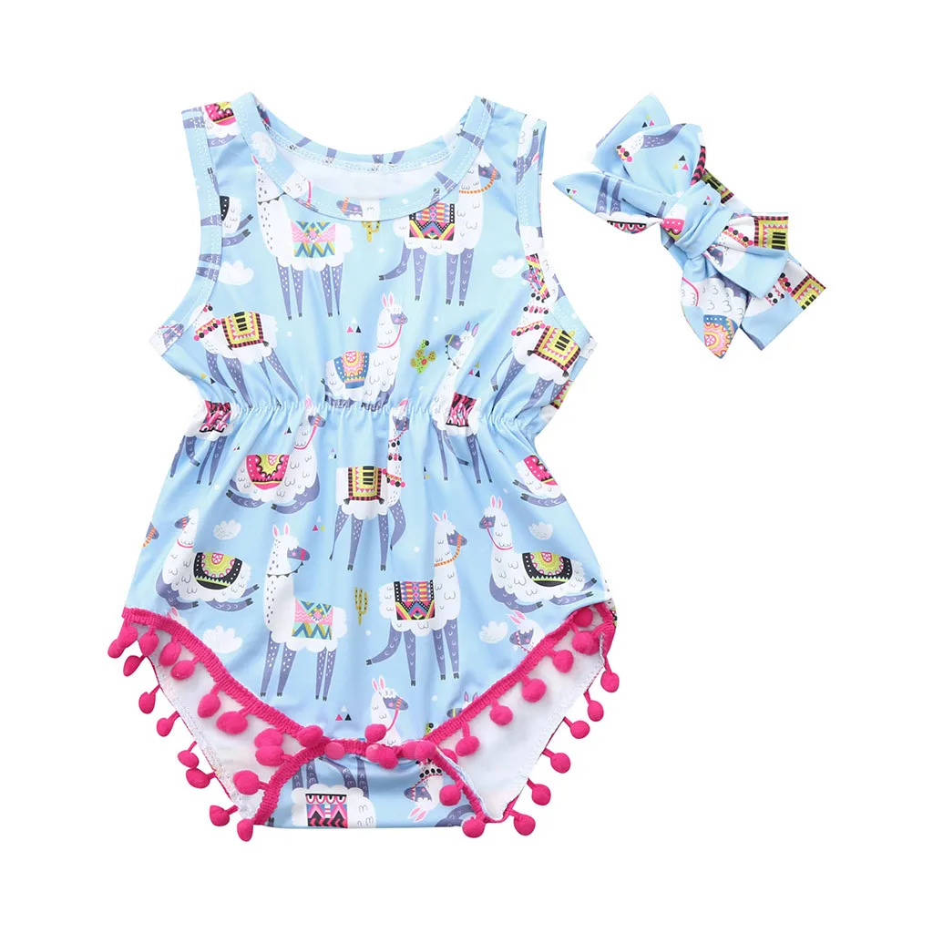 Летняя одежда для малышей повседневная одежда с бахромой для маленьких девочек Боди для Девочек Цветочная повязка на голову для маленьких мальчиков в винтажном стиле