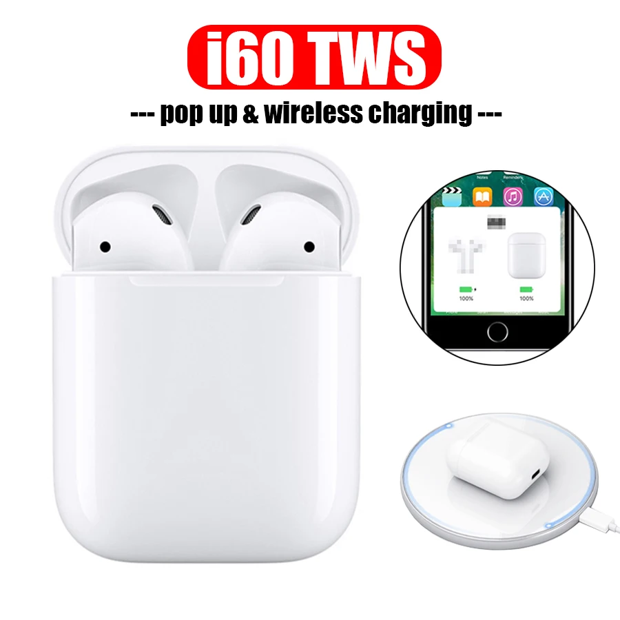 

Original i60 tws Bluetooth Earphones Wireless Charging Pop Up Touch Bluetooth Hifi Earbuds i60 tws PK 1:1 Replica i30 tws Anker