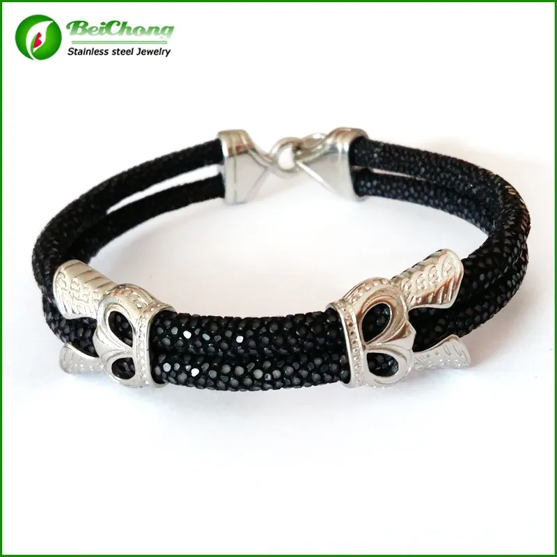 -10pcs-Fashion-Men-Leather-Jewelry-5mm-Width-Black-Leather-Stingray-Silver-Hook-Buckle-Bracelet-Bangle (2)