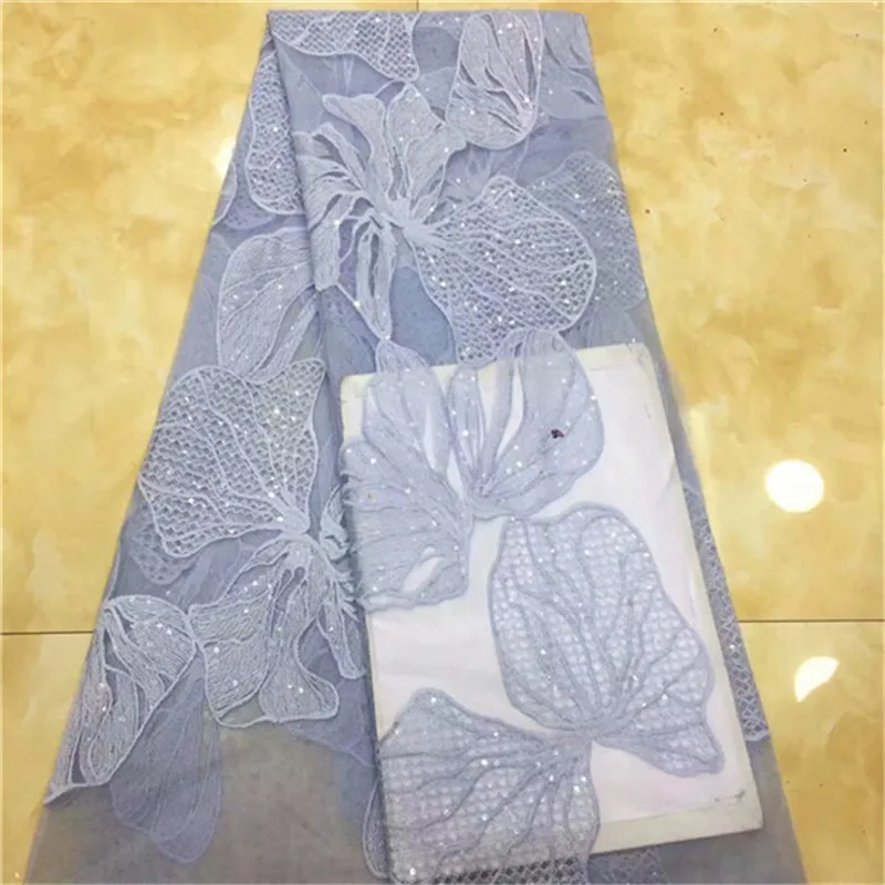 

African sequins Lace Fabric 2019 High Quality Lace Material Light Blue French Lace Fabric Nigerian Tulle Mesh Lace Fabrics