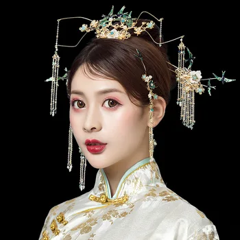 

Chinese bride wedding headdress crown accessories swallows imitation burning blue hairpins chinese bridal hair jewerly