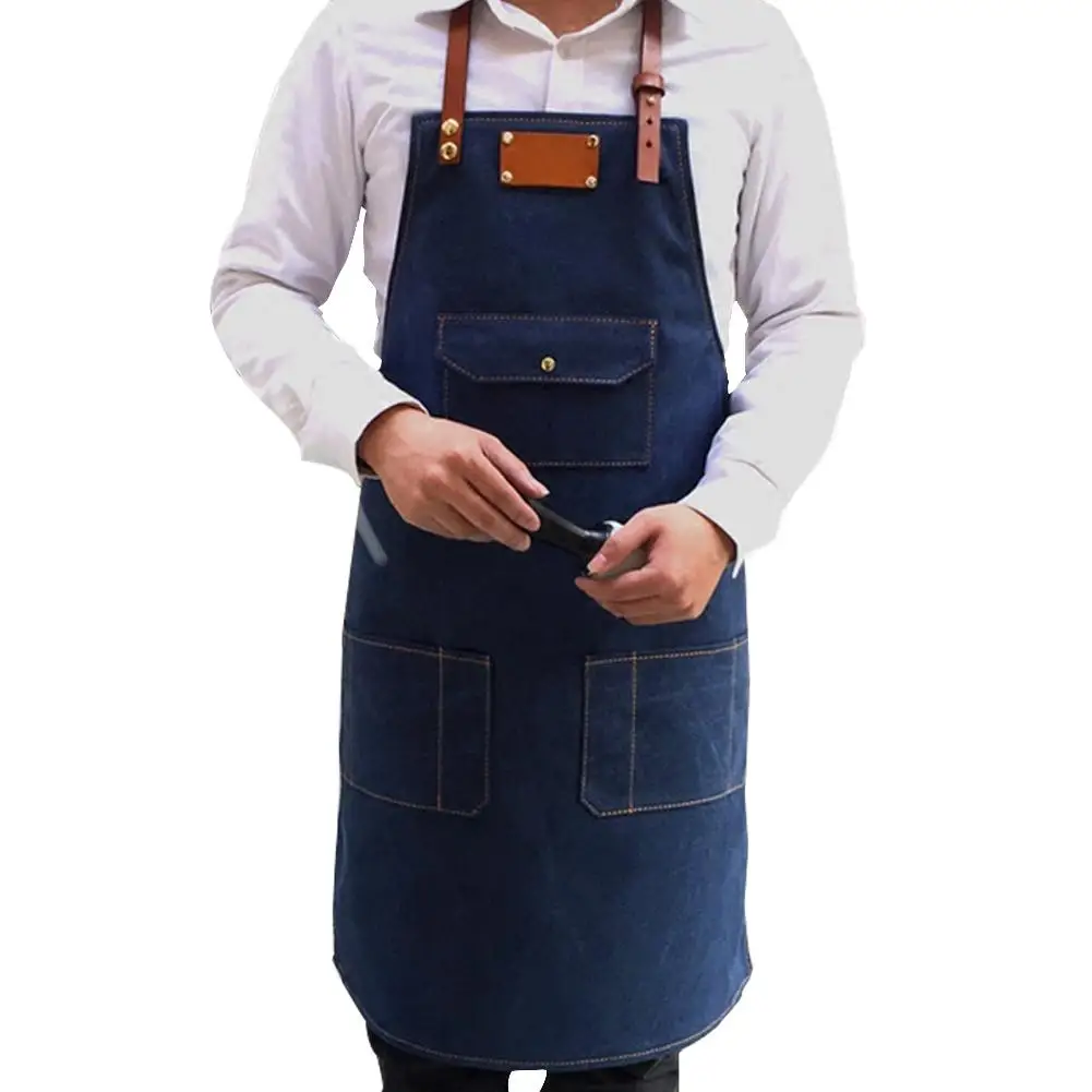 Denim Aprons Simple Cafe Chef Uniform Aprons Unisex Adult Jeans Aprons for Woman Men's Male Lady's Kitchen Cooking Pinafores