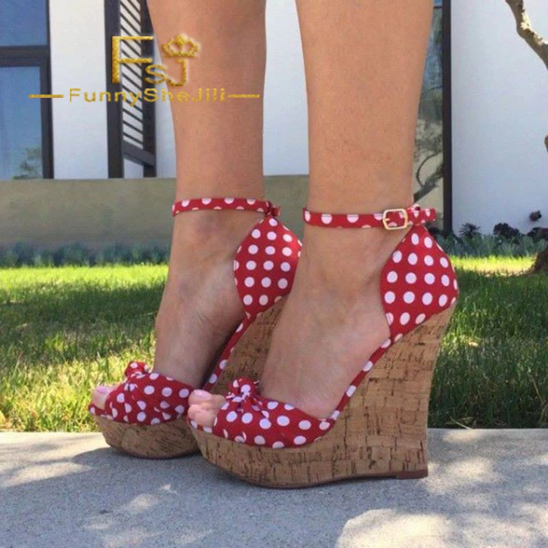 red wedge heels with ankle strap