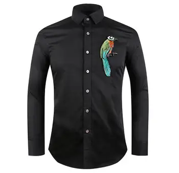 

New Arrival Men's 100% Cotton Shirt Hight Quality bird embroidery Fashion Slim Fit Men Leisure Shirt M L XL 2XL 3XL