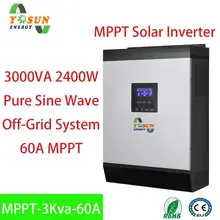 3Kva MPPT Solar Inverter 2400W 24Vdc 230Vac Pure Sine Wave Hybrid Inverter Built-In 60A MPPT Solar Controller AC Battery Charger