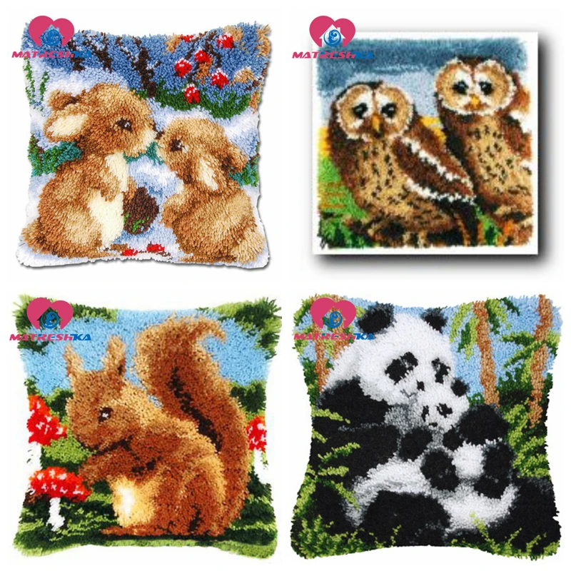 Animal Latch Hook Rug Kits Pillowcase Knooppakket Pillows Tapestry Diy