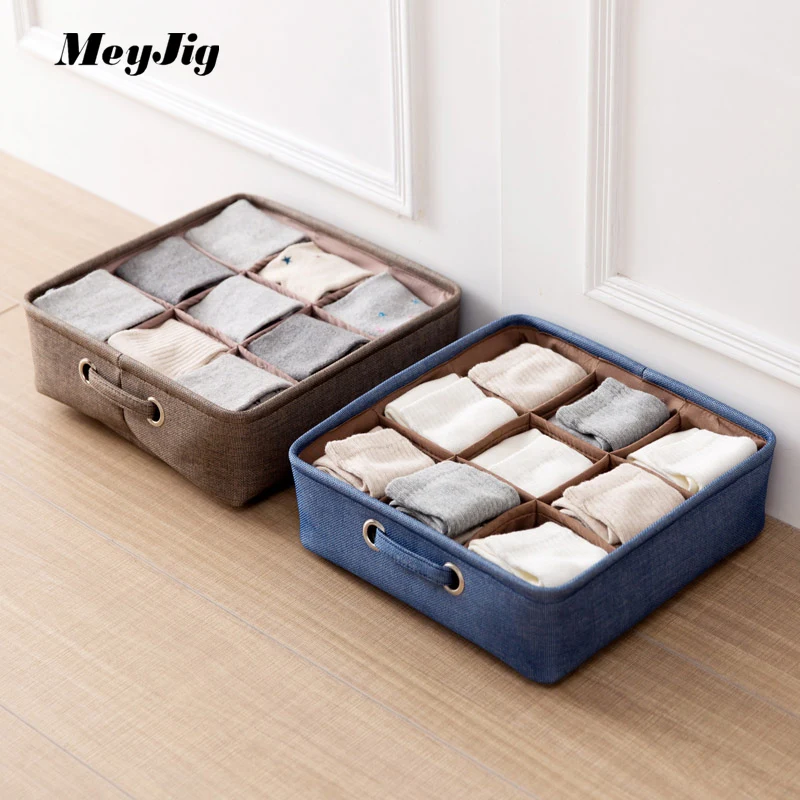 Cotton Linen Underwear Storage Box Organizer Separated Lattice