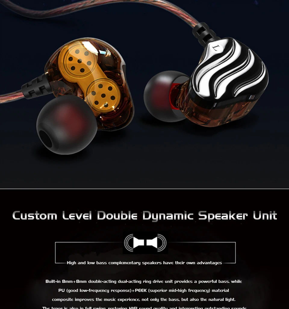 Earphones Dual Driver With Microphone Hifi Headset Stereo Bass Sport Headphone Wired Earphone For Phone Stereo Mic For iPhone  (16)