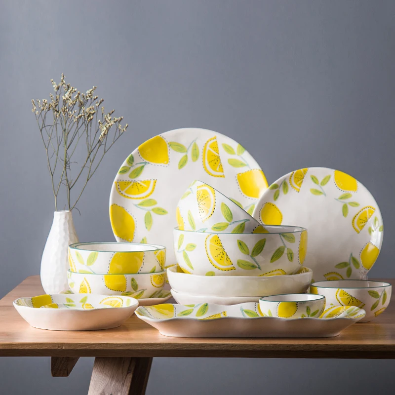 High Quality Lemon Pattern Dishes Dishes And Plates Sets Dinner Plates Steak Dish Bone China