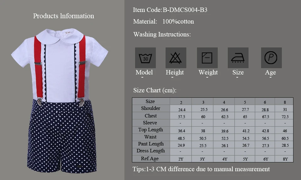 Cutestyles/комплект летней одежды для мальчиков в джентльменском стиле, белая рубашка с воротником «Питер Пэн» и шорты в горошек для мальчиков, свадебная одежда, B-DMCS004-B3
