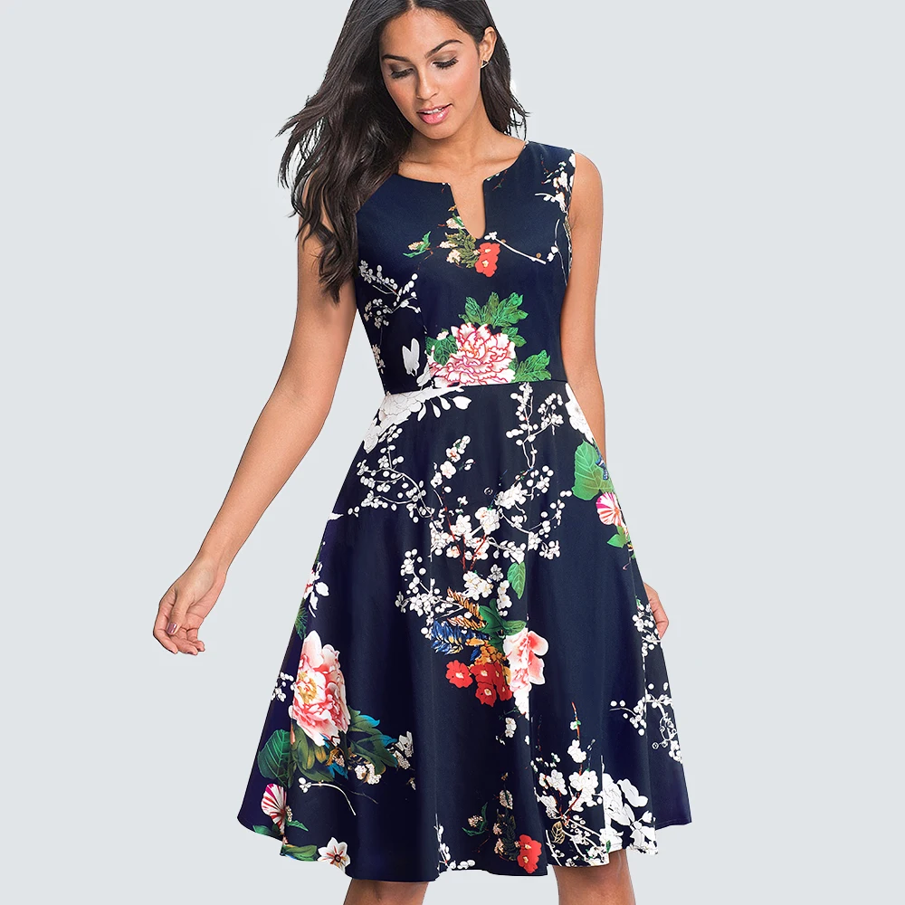 Ретро винтажное платье трапециевидной формы с цветочным принтом, женские летние плиссированные вечерние платья без рукавов HA091