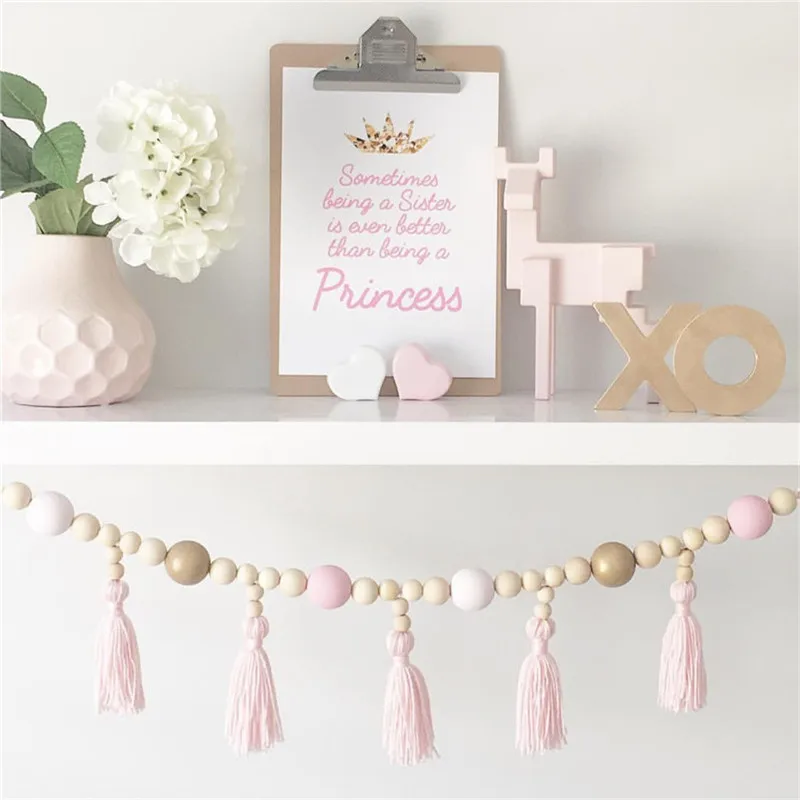 Nórdico 1 chico niño bebé habitación hilo y Guirnalda de cuentas colgante con borla perla Decoración Accesorios para chico adorno de tienda de regalo