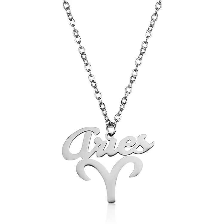 

Letter Aries Stainless Steel Zodiac Necklace Sign Constellation Signs Pendant Necklaces For Women 12 Constellation Jewelry