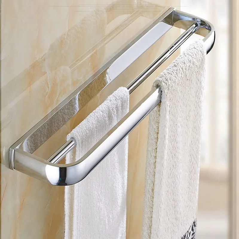 Настенный аксессуары для ванной набор хром полированный зубная щетка держатель Держатель для полотенца бар аксессуары для ванной комнаты - Цвет: Double Towel Bar