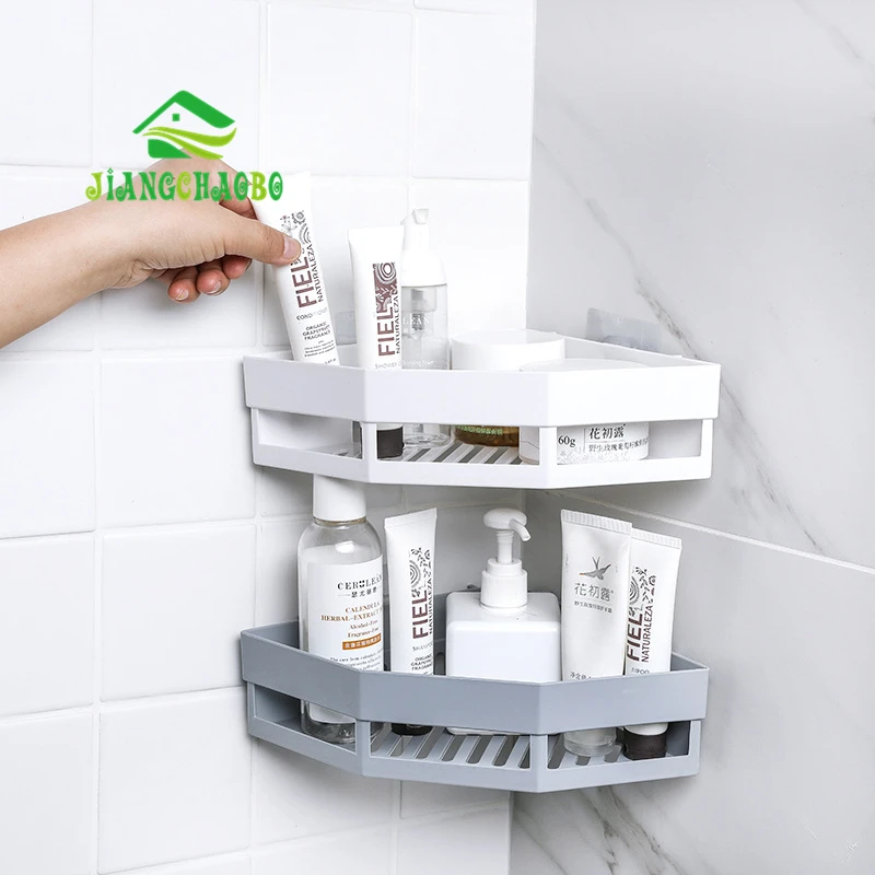 JiangChaoBo لكمة خالية رف زاوية الحمام غسل رف الحمام سلس الحائط ترايبود تخزين الرف