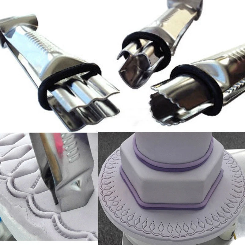 JX-LCLYL 3pcs Stainless Steel Cake Lace Curve Clips Fondant Border Clamp Crimper Cutter