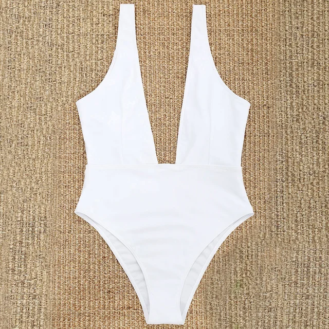 One Piece Swimsuit Backless Monokini Swimsuit Plunging Neck High Leg