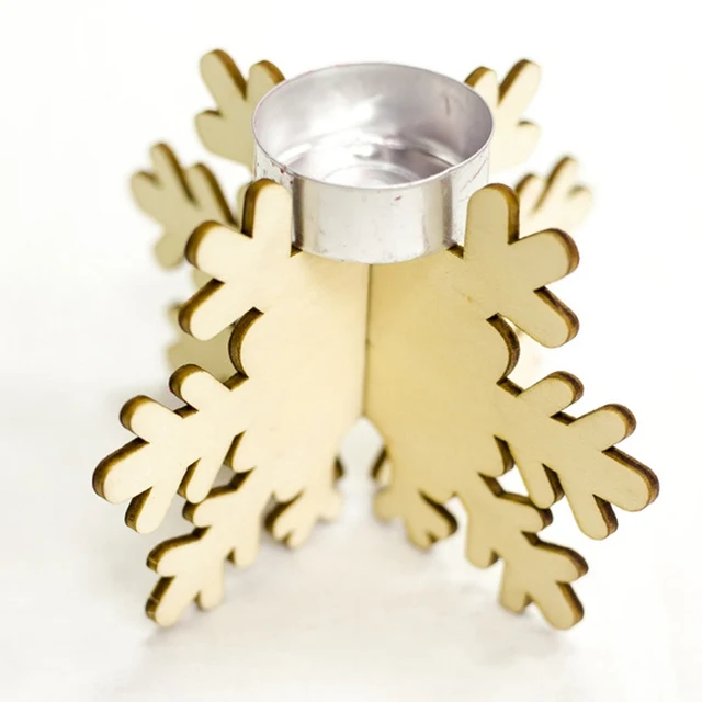 New Year Decoration 6pcs 12x8cm DIY Wooden Snowflake Candle Holders