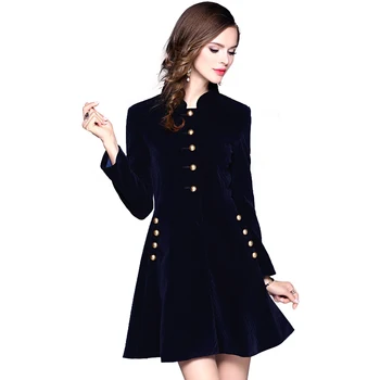 

OL Hepburn Dark Blue Winter Velvet Dress Vetement Femme 2020 Long Sleeved Work Office Dress Vestido Feminino K8859