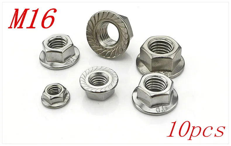 Metric M16 304 Stainless Steel Hex Head Flange Nuts 10pcs/Lot Free Shippingin Nuts from Home