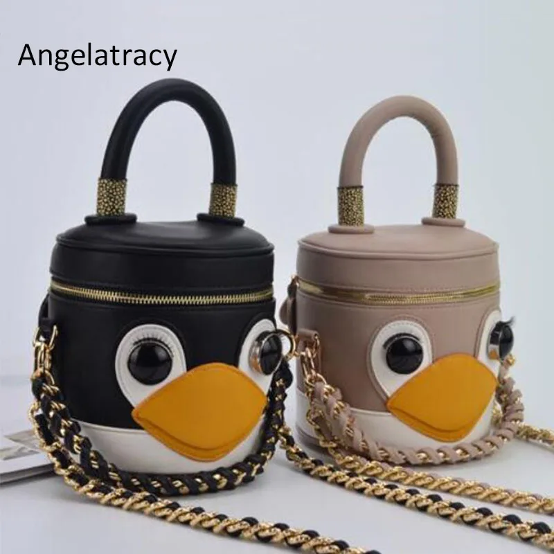 

Angelatracy 2018 PU Chain Penguin 3D Cute Mini Zipper Trunk Bucket Small Women 's Handbag Shoulder Crossbody Bag Ladies Totes