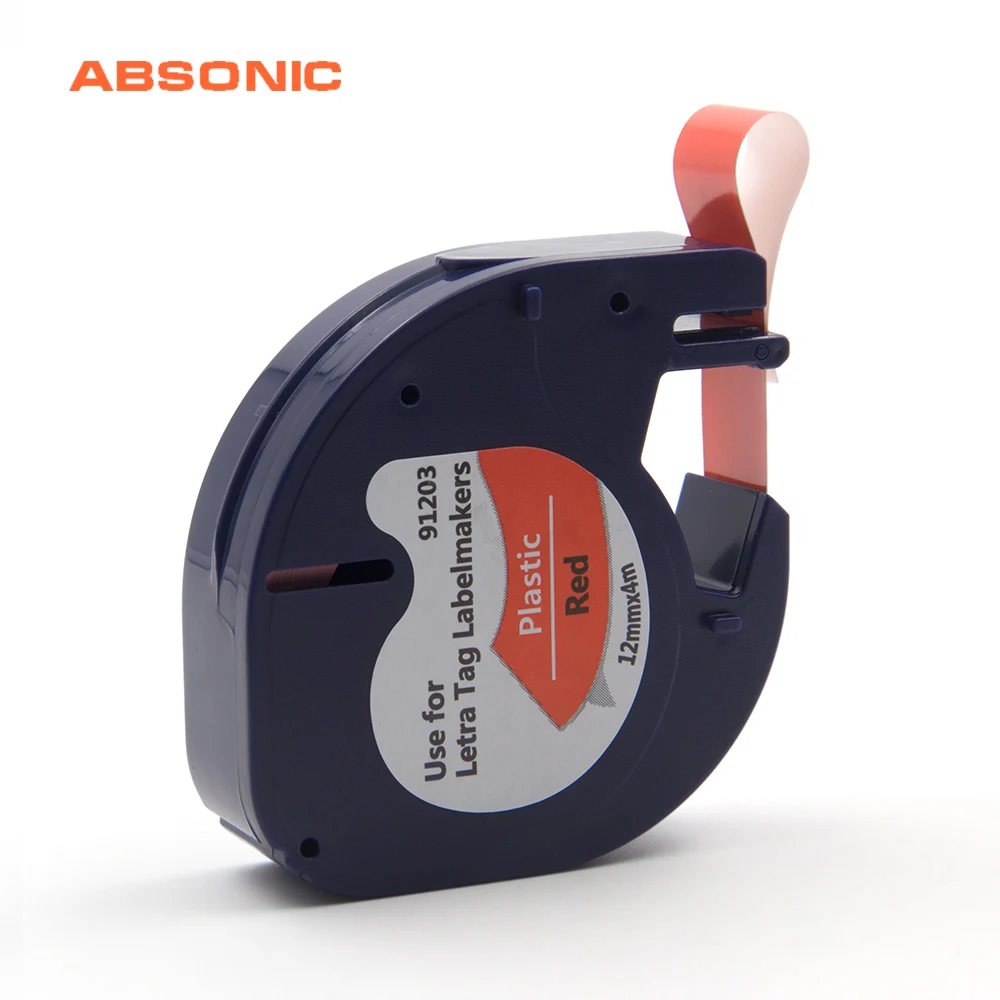 

Absonic 12mm 91203 Plastic Dymo Letratag Label Tape Black on Red Maker Ribbons 91203 91333 91223 59424 For DYMO Labels Printer