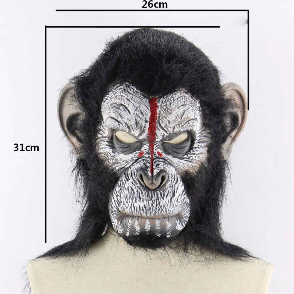 Хэллоуин косплей Rise of The Planet of The Apes Red Face рога дьявольская летучая мышь длинный язык зомби латексная страшная маска вечерние реквизиты