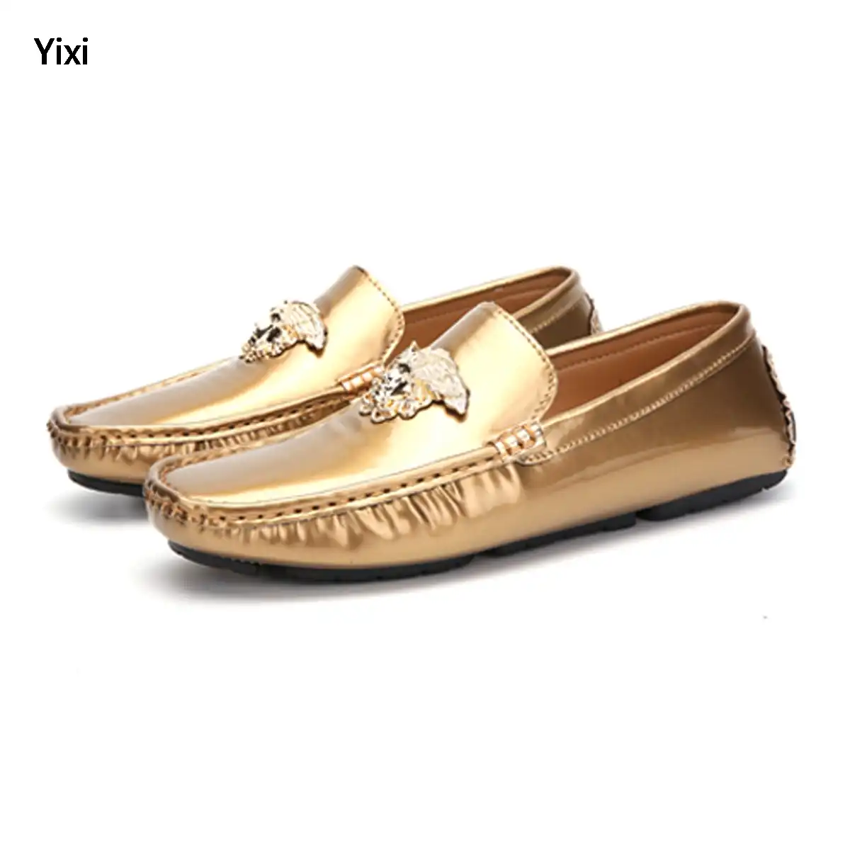 gold designer loafers