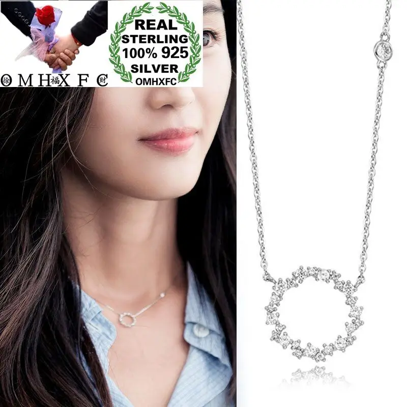 

OMHXFC Wholesale European Fashion Woman Girl Party Birthday Gift Round AAA Zircon 100% 925 Sterling Silver Pendant Necklace CH25
