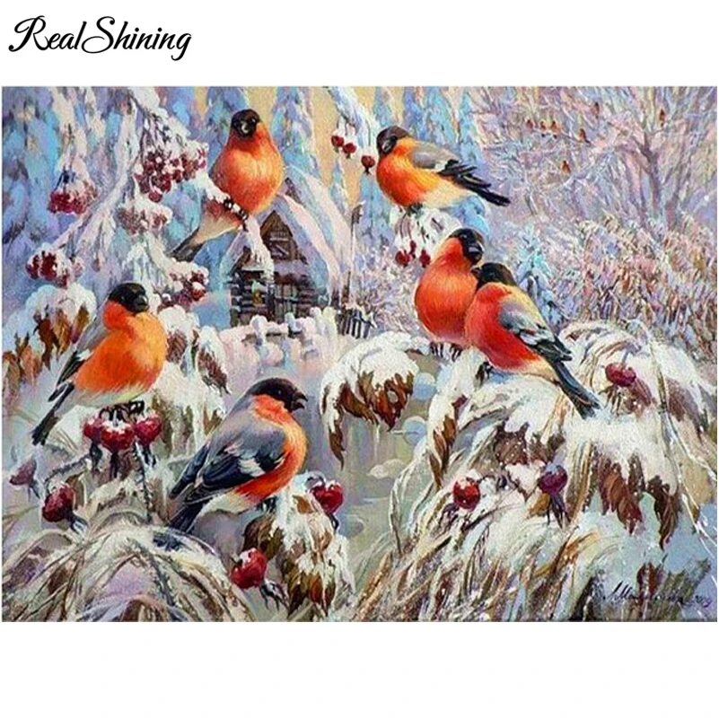 

REALSHINING Full Square Diamond Embroidery Winter Birds DIY Diamond Painting Cross Stitch 3D Diamond Mosaic Pattern Art FS1142