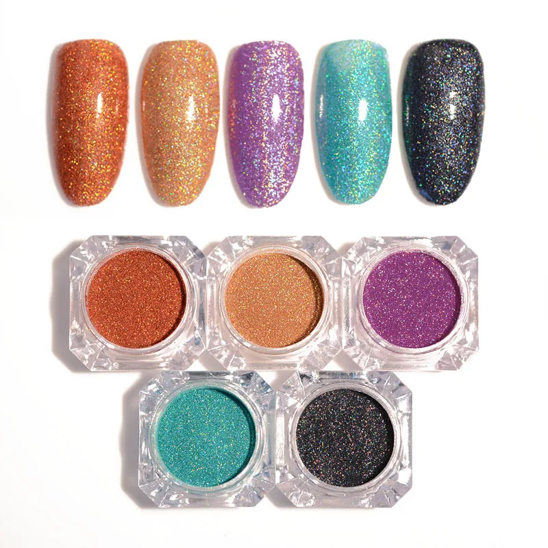 1.5g 1 Box Holographic Glitter Laser Powder Ultra-thin Shining Nail Glitter Manicure DIY Nail Art Chrome Pigment 5 Colors