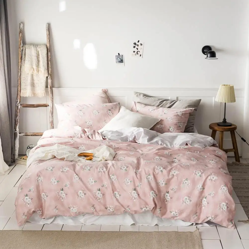 

2019 Korean Pink Flowers Bed Cover Duvet Cover Set Cotton Bedding Set Bedlinens Twin Queen King Flat Sheet Fitted Sheet