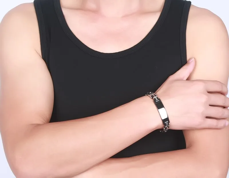 Vnox черный и серебристый ID браслеты для Для мужчин Нержавеющая сталь Браслеты Для мужчин ювелирные изделия манжета браслет Для мужчин Pulseira BR-143