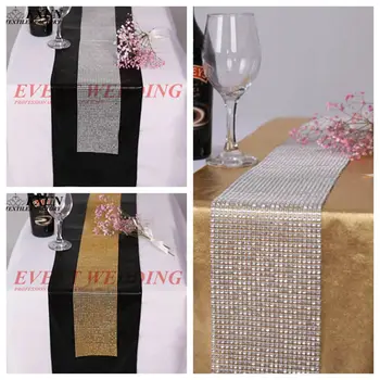 

Whole Set Bronzing Metallic Table Runner Include Diamond Mesh Rhinestone Table Runners For Wedding Event Tablecloth Decoration