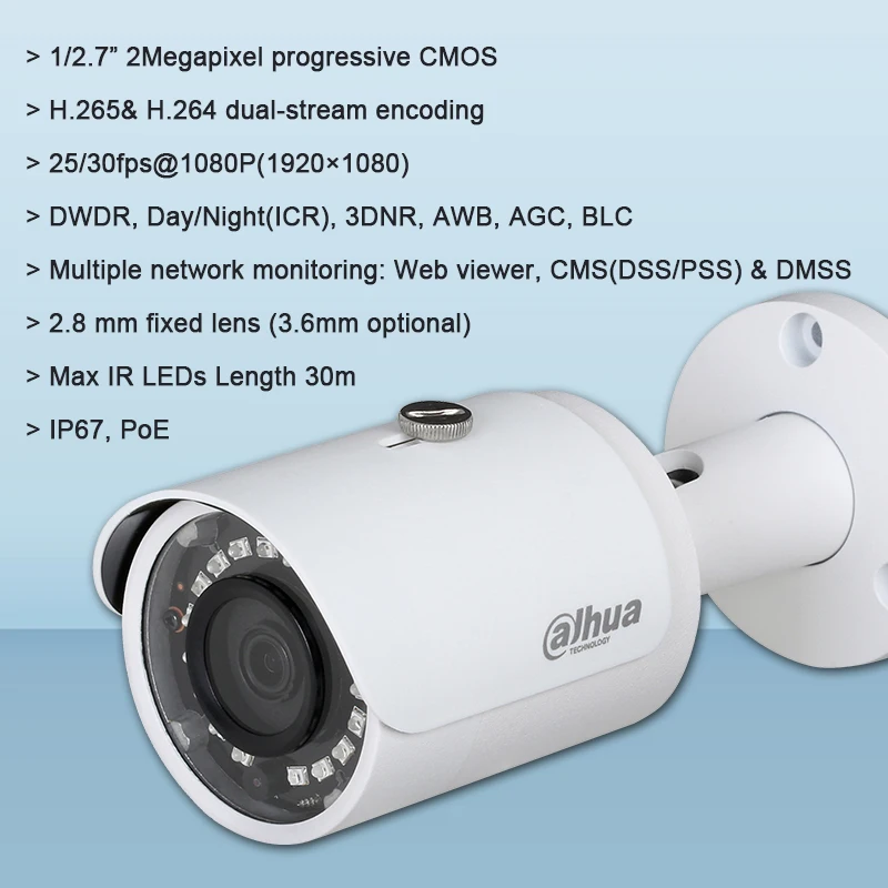 Оригинальная сетевая мини камера Dahua IPC HFW1230S 2MP IR с 2 мегапиксельной CMOS Diatance 30 м H.265