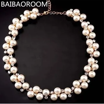 

3pcs New Good Quality Gold-color Inlaid With Imitation Short Choker Pearl Necklace SALE Gift