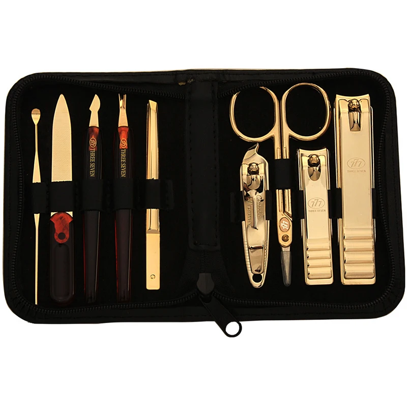 

High Quality Korea 9 Piece Set Nail Clippers Scissors Nail Manicure Beauty Tools Hand Tool Sets with PU Bag Gold
