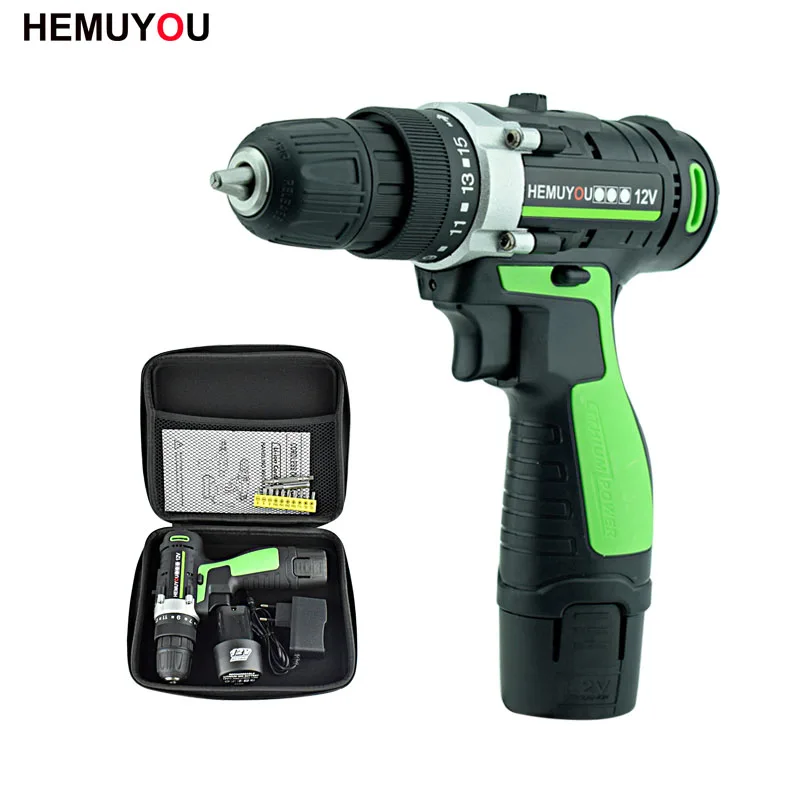 Koop 12 v Elektrische Schroevendraaier Oplaadbare Lithium Batterij * 2 Dubbele Snelheid Accuschroevendraaiers Parafusadeira Furadeira Power Tools