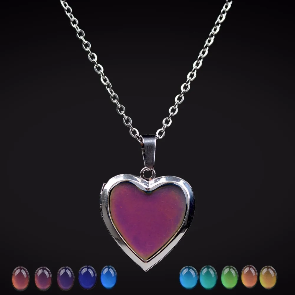 

Mood Necklaces Peach Heart Love Pendant Necklace Temperature Control Color Change Necklace Stainless Steel Chain Jewellery Women