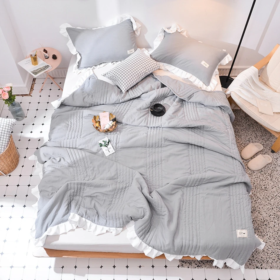 Grey Bedding Set Quilt Set Ruffle Bedding Bed Quilt Queen Bedspread