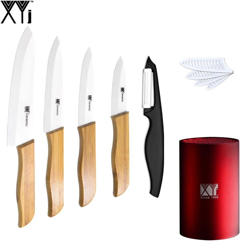 XYJ Brand Zirconia Ceramic Knife Set 3" 4" 5" 6" White Blade Bamboo