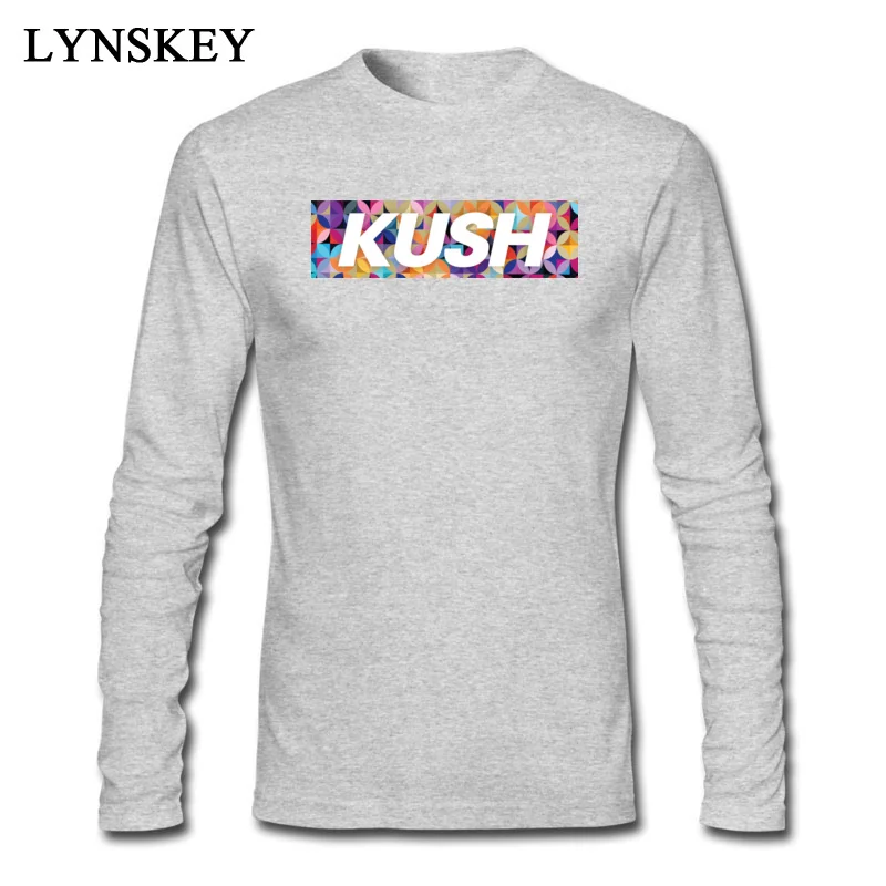 Cotton T-Shirt for Adult Long Sleeve Printed Tops T Shirt Discount Summer Simple Style KUSH Round Neck Tee-Shirts Top Quality KUSH grey