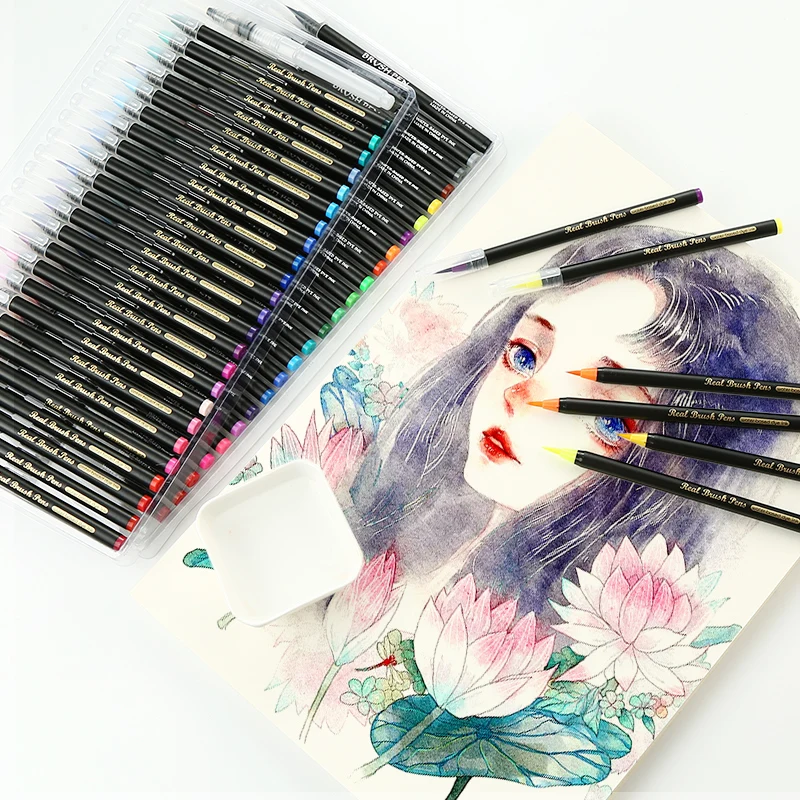 Najtaniej 24 48 kolorów miękki pędzel do malowania zestaw długopisów komiks manga akwarela markery pióro kaligrafia szczotka materiały artystyczne