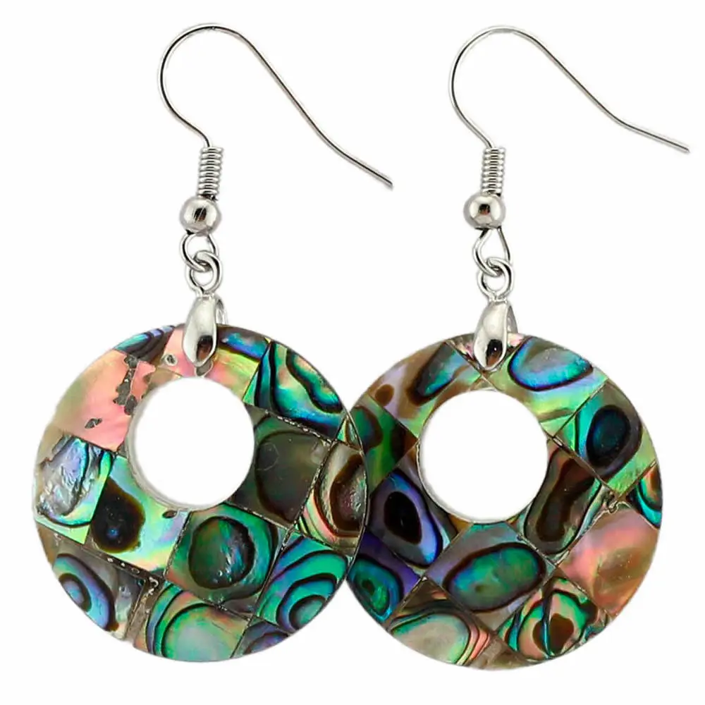 

Fashion Women Jewelry Simple Circle Loop Coin Shell Mother of Pearl Earrings Silver Color Natural Abalone Shell Dangle Earrings