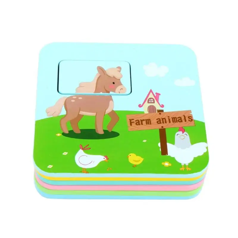 

Wooden Children's Farm Animal Puzzle Infant Baby Hand Eye Coordination Puzzle Pairing Map Early Education Toys
