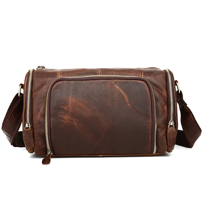 Ковбойская натуральная кожа мужская сумка-мессенджер винтажная мода дизайн сумки для подушек мужские горизонтальные повседневные сумки через плечо - Цвет: Chocolate