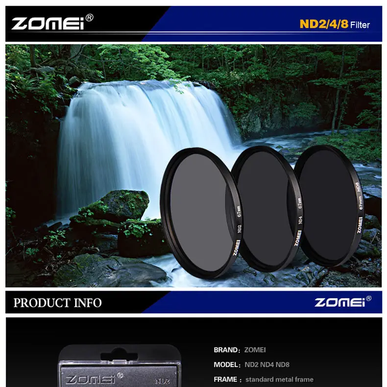 Комплект нейтральных фильтров Zomei для объектива ND ND2+ ND4+ ND8 52 мм 58 мм 62 мм 67 мм 77 мм 82 мм для объектива камеры Canon Nikon sony