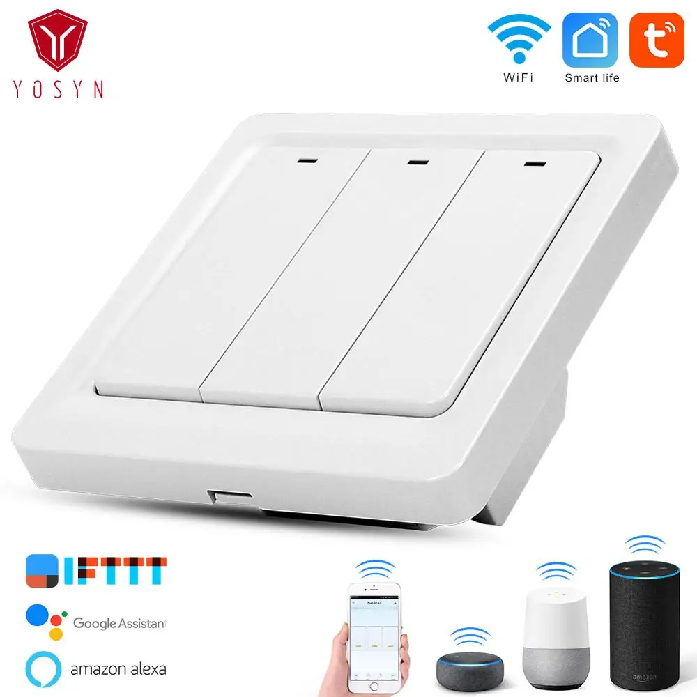 

YOSYN wifi remote control light switch 1-2-3 Gang EU wall button smart switchs Support Alexa, Google Home, Voice Control