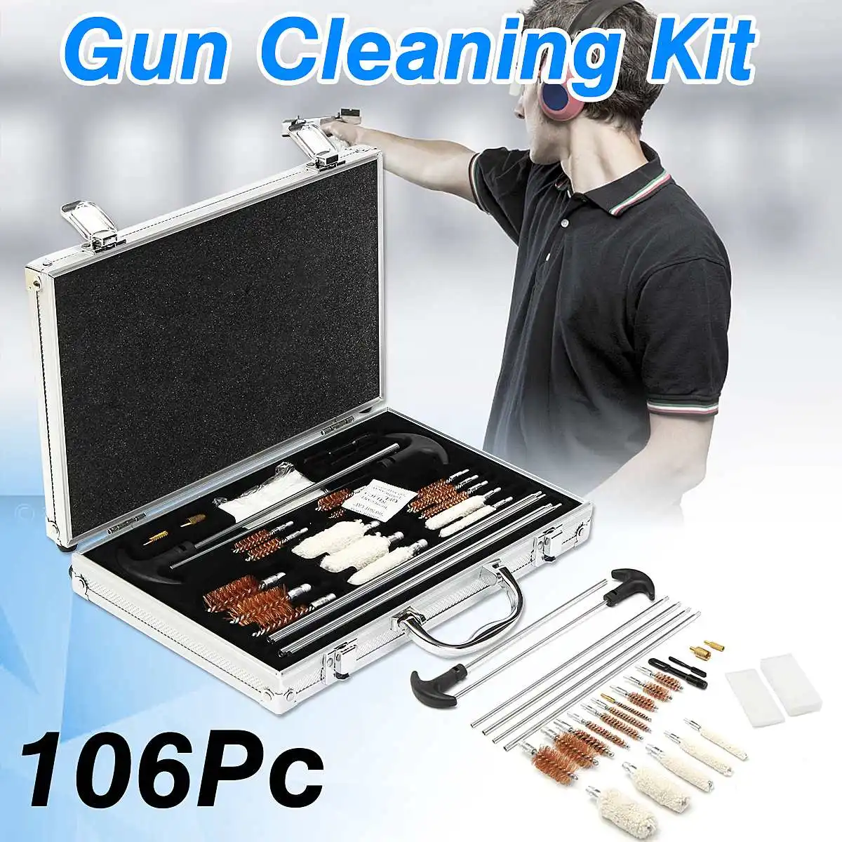 Goedkoop 106 stks Universele G un Cleaning Tool Kit Rifle Pistool Shotgun F irearm Cleaner Pistool Pijp Mop Borstel Accessoire met carry Case